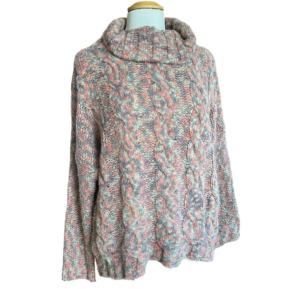 NWT Aspen Chunky Wool Cable Knit Sweater Fisherman Italy Space Dyed Ski-Aprés-L - Picture 1 of 15